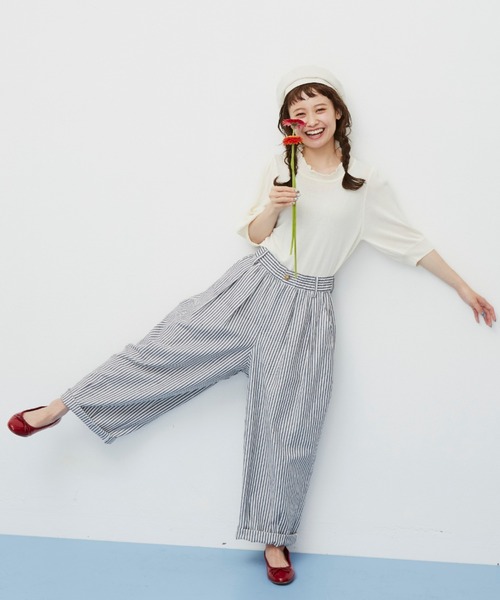 MERLOT（メルロー）の「ハーフスリーブスタンドフリルニット（ニット/セーター・レディース・ホワイト/ブラック/イエロー/グリーン・FREE）」の9枚目の写真