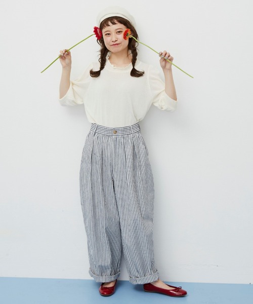 MERLOT（メルロー）の「ハーフスリーブスタンドフリルニット（ニット/セーター・レディース・ホワイト/ブラック/イエロー/グリーン・FREE）」の8枚目の写真