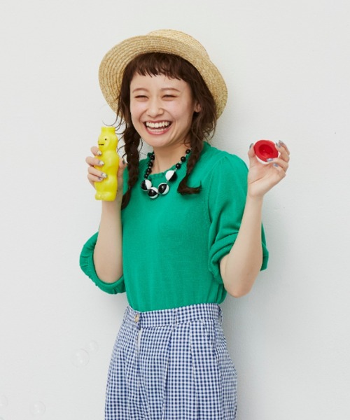 MERLOT（メルロー）の「ハーフスリーブスタンドフリルニット（ニット/セーター・レディース・ホワイト/ブラック/イエロー/グリーン・FREE）」の10枚目の写真