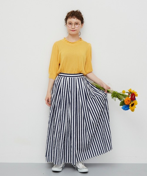 MERLOT（メルロー）の「ハーフスリーブスタンドフリルニット（ニット/セーター・レディース・ホワイト/ブラック/イエロー/グリーン・FREE）」の14枚目の写真