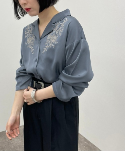 apres jour mignon(アプレジュールミニョン)の「刺繍開襟シャツ【ZOZOTOWN限定アイテム】(シャツ/ブラウス・レディース・ブラック/ブルー/グリーン/ダークブルー・X-LARGE/フリー)」の6枚目の写真