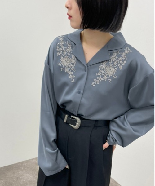apres jour mignon(アプレジュールミニョン)の「刺繍開襟シャツ【ZOZOTOWN限定アイテム】(シャツ/ブラウス・レディース・ブラック/ブルー/グリーン/ダークブルー・X-LARGE/フリー)」の10枚目の写真
