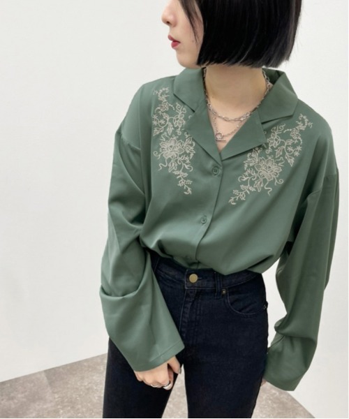 apres jour mignon(アプレジュールミニョン)の「刺繍開襟シャツ【ZOZOTOWN限定アイテム】(シャツ/ブラウス・レディース・ブラック/ブルー/グリーン/ダークブルー・X-LARGE/フリー)」の22枚目の写真