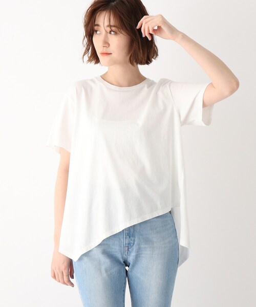 JET（ジェット）の「◆●【ウォッシャブル】コットンイレギュラーヘムデザインTシャツ（Tシャツ/カットソー・レディース・ホワイト/ブラック/ブラウン系その他/ベビーピンク・04）」の2枚目の写真