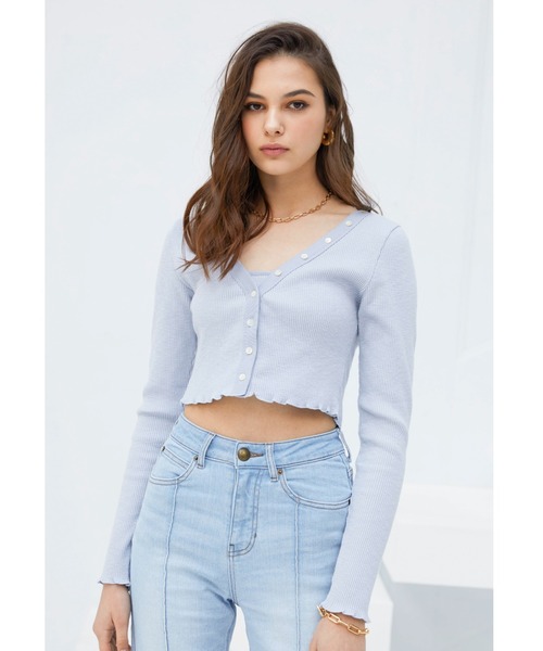 ALEXIA STAM（アリシアスタン）の「【ViVi 6月号掲載】Cropped Mellow Hem Cardigan & Camisole Set/クロップドメローヘムカーディガン&キャミソールセット（カーディガン/ボレロ・レディース・ライトブルー/オレンジ/アイボリー・FREE）」の12枚目の写真