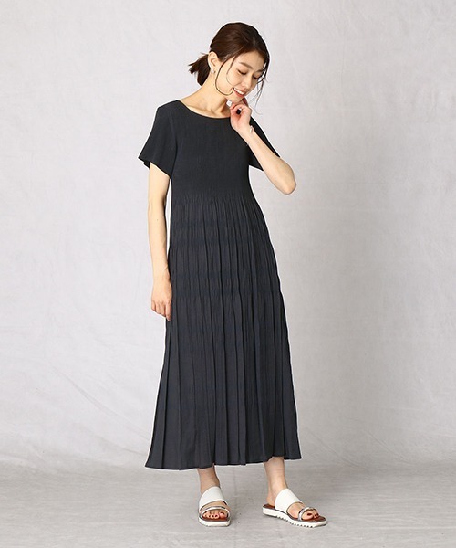 Comme　Ca　Mature（コムサマチュア）の「ゴムシャーリング　ボーダーワンピース（ワンピース・レディース・ライラック/ブラウン/ネイビー・FREE）」の3枚目の写真