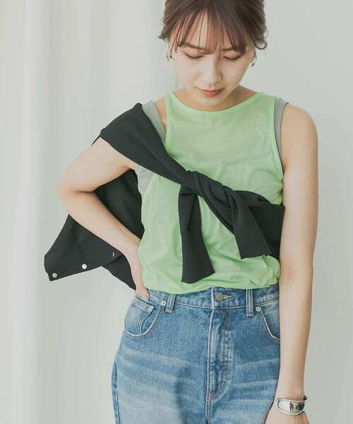 KBF+（ケービーエフプラス）の「KBF+　シアーレイヤードタンクトップ（タンクトップ・レディース・ブラック/グリーン系その他/マスタード・ONE）」の4枚目の写真