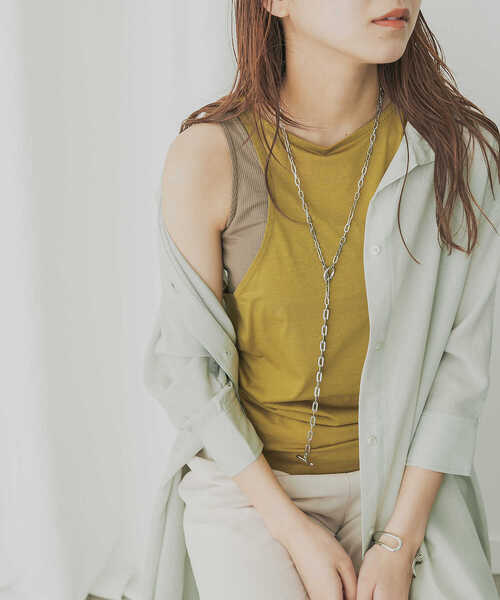 KBF+（ケービーエフプラス）の「KBF+　シアーレイヤードタンクトップ（タンクトップ・レディース・ブラック/グリーン系その他/マスタード・ONE）」の6枚目の写真