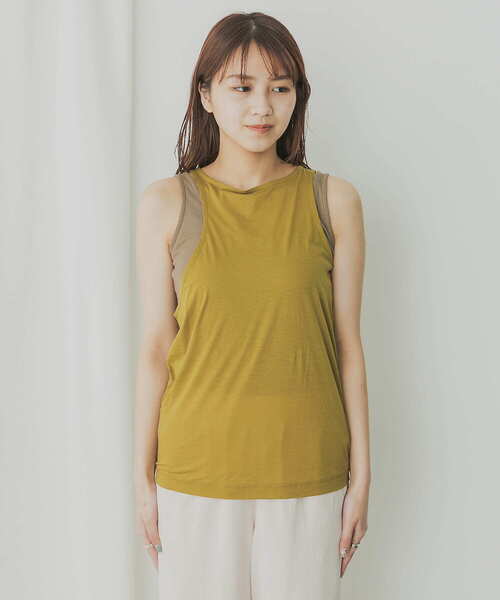 KBF+（ケービーエフプラス）の「KBF+　シアーレイヤードタンクトップ（タンクトップ・レディース・ブラック/グリーン系その他/マスタード・ONE）」の10枚目の写真