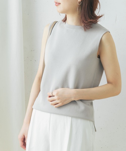 URBAN RESEARCH ROSSO WOMEN（アーバンリサーチ　ロッソ）の「ミラノリブノースリーブニット（ニット/セーター・レディース・ライトグレー/ブラック/パープル・FREE）」の3枚目の写真