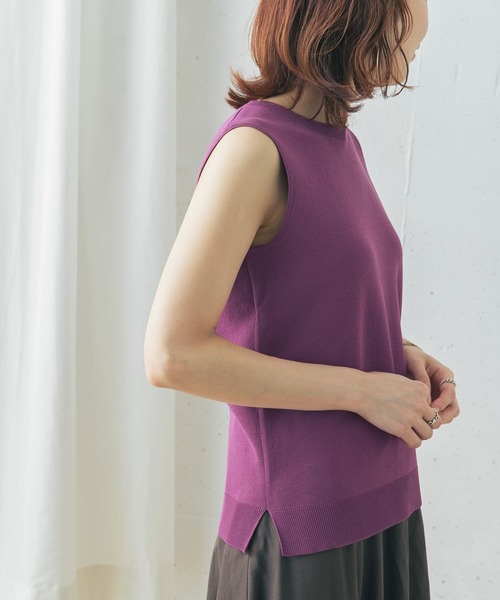 URBAN RESEARCH ROSSO WOMEN（アーバンリサーチ　ロッソ）の「ミラノリブノースリーブニット（ニット/セーター・レディース・ライトグレー/ブラック/パープル・FREE）」の6枚目の写真
