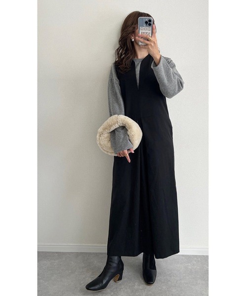 Bonjour Sagan（ボンジュールサガン）の「ディープVネックオールインワン（サロペット/オーバーオール・レディース・ブラック/ベージュ・S/M）」の10枚目の写真