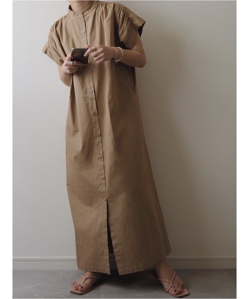 ISOOK（アイスー）の「Stand collar shirt one-piece / スタンドカラーシャツワンピース（mi select）（シャツワンピース・レディース・ダークベージュ/ブラック・FREE）」の10枚目の写真