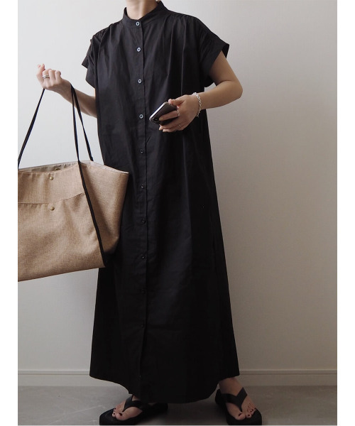 ISOOK（アイスー）の「Stand collar shirt one-piece / スタンドカラーシャツワンピース（mi select）（シャツワンピース・レディース・ダークベージュ/ブラック・FREE）」の7枚目の写真