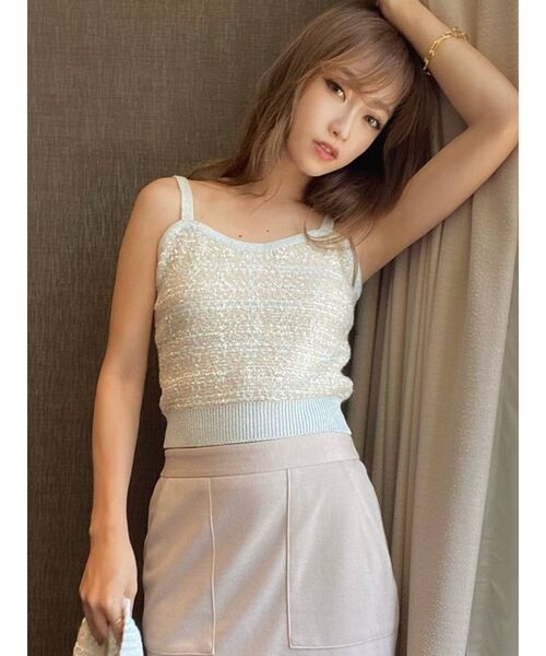 RESEXXY(リゼクシー)の「ツイードライクニットビスチェ【セットアップ着用可能】(キャミソール・レディース・ブルー/ベージュ/ブラック・FREE)」の1枚目の写真