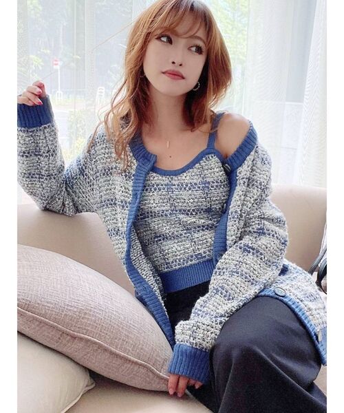 RESEXXY(リゼクシー)の「ツイードライクニットビスチェ【セットアップ着用可能】(キャミソール・レディース・ブルー/ベージュ/ブラック・FREE)」の3枚目の写真