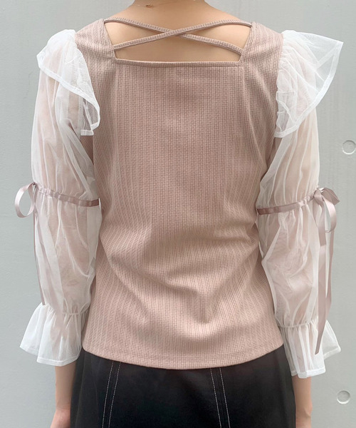 TITTY&CO.(ティティーアンドコー)の「ダブルパフチュールトップス(Tシャツ/カットソー・レディース・ブラック/ベージュ/ピンク・FREE)」の11枚目の写真