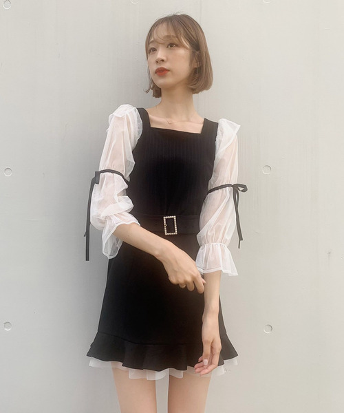 TITTY&CO.(ティティーアンドコー)の「ダブルパフチュールトップス(Tシャツ/カットソー・レディース・ブラック/ベージュ/ピンク・FREE)」の5枚目の写真