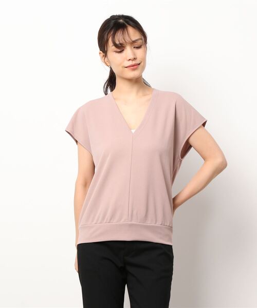 KOBE LETTUCE（コウベレタス）の「[ 2点セット ]リモートワークVネックブラウス×トートバッグSET（シャツ/ブラウス・レディース・ネイビー/オフホワイト/ピンクベージュ・FREE）」の7枚目の写真