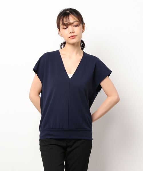 KOBE LETTUCE（コウベレタス）の「[ 2点セット ]リモートワークVネックブラウス×トートバッグSET（シャツ/ブラウス・レディース・ネイビー/オフホワイト/ピンクベージュ・FREE）」の6枚目の写真