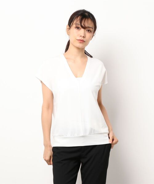 KOBE LETTUCE（コウベレタス）の「[ 2点セット ]リモートワークVネックブラウス×トートバッグSET（シャツ/ブラウス・レディース・ネイビー/オフホワイト/ピンクベージュ・FREE）」の9枚目の写真