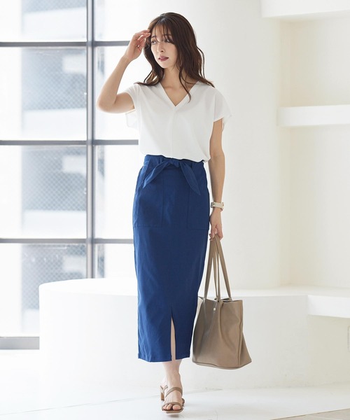 KOBE LETTUCE（コウベレタス）の「[ 2点セット ]リモートワークVネックブラウス×トートバッグSET（シャツ/ブラウス・レディース・ネイビー/オフホワイト/ピンクベージュ・FREE）」の15枚目の写真