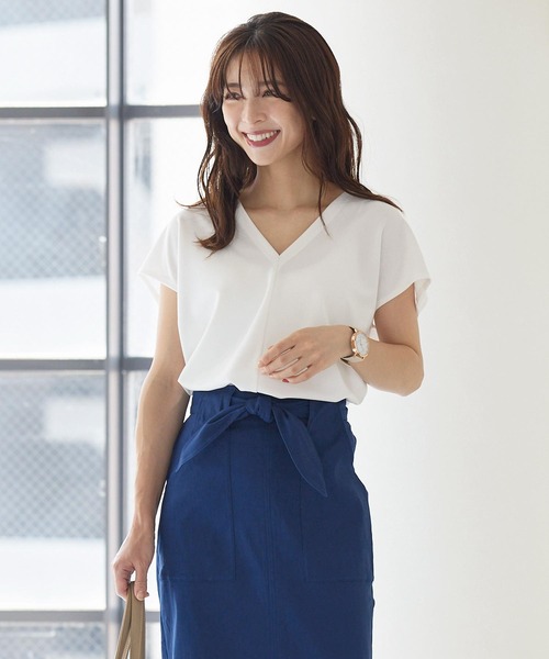 KOBE LETTUCE（コウベレタス）の「[ 2点セット ]リモートワークVネックブラウス×トートバッグSET（シャツ/ブラウス・レディース・ネイビー/オフホワイト/ピンクベージュ・FREE）」の14枚目の写真