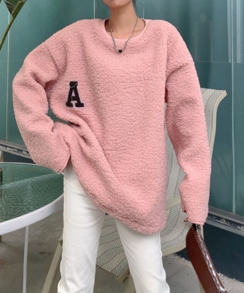 Diosfront（ディオスフロント）の「オーバーサイズロゴワッペンボアブラウス（シャツ/ブラウス・レディース・オフホワイト/モカ/ピンク・FREE）」の3枚目の写真