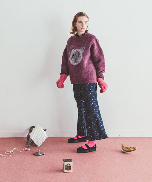 mmts（マミタス）の「＜UNISEX＞mmts /猫ジャカード ニット（ニット/セーター・レディース・チャコールグレー/パープル・MEDIUM/LARGE）」の18枚目の写真