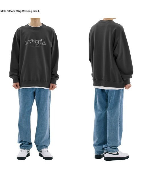 MAHAGRID（マハグリッド）の「【mahagrid】THIRD LOGO CREWNECK / マハグリッド サード ロゴ クルーネック 裏起毛（スウェット・メンズ・ネイビー/グレー/アイボリー/チャコールグレー/パープル/ブラック/ライトグリーン・SMALL/MEDIUM/LARGE/X-LARGE）」の18枚目の写真