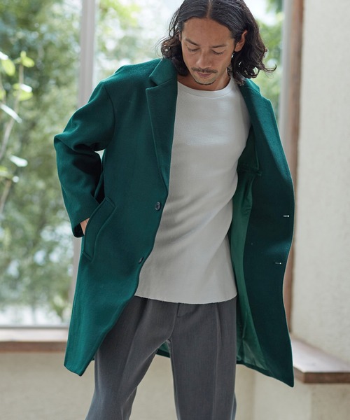 CAMBIO(カンビオ)の「mj8258-カットメルトンオーバーサイズチェスターコート(チェスターコート・メンズ・ブラック/グリーン/グレイッシュベージュ・M/L)」の3枚目の写真