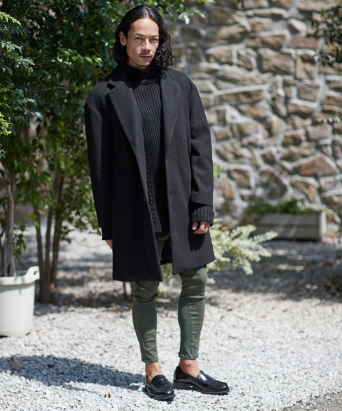 CAMBIO(カンビオ)の「mj8258-カットメルトンオーバーサイズチェスターコート(チェスターコート・メンズ・ブラック/グリーン/グレイッシュベージュ・M/L)」の4枚目の写真