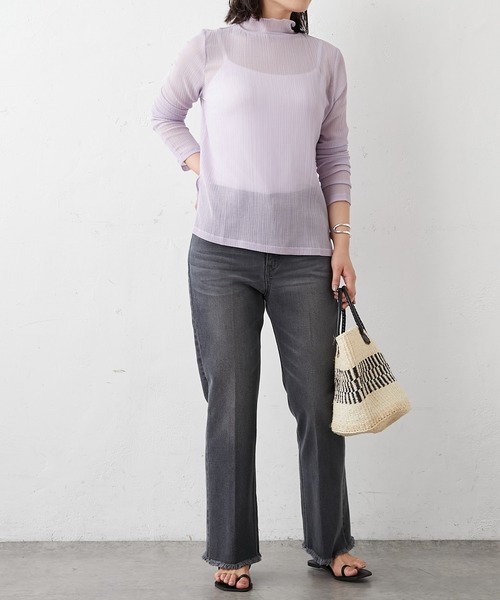 BONbazaar（ボンバザール）の「タートルネックシアーカットソー（Tシャツ/カットソー・レディース・パープル・FREE）」の6枚目の写真