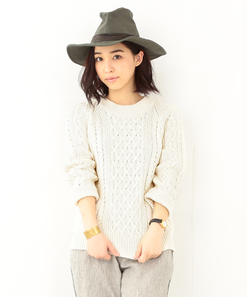 BEAMS BOY（ビームスボーイ）の「BEAMS BOY / 3ゲージ マーセライズ アランクルー クロップ袖 15SS（ニット/セーター・レディース・ナチュラル/ロイヤルブルー/ネイビー・ONE SIZE）」の2枚目の写真