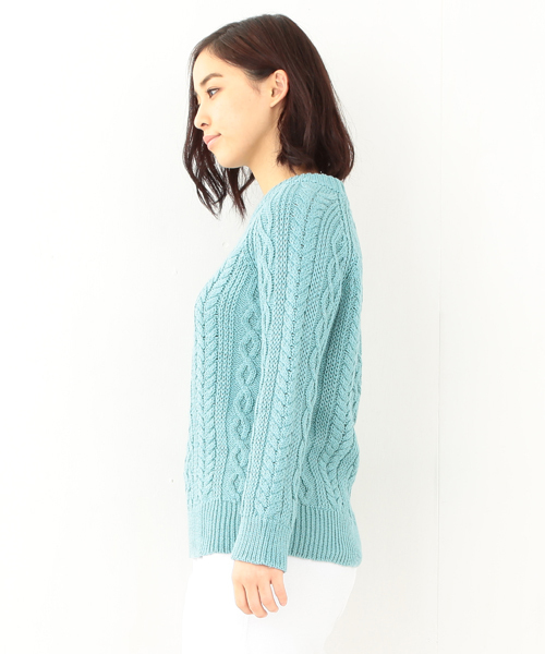 BEAMS BOY（ビームスボーイ）の「BEAMS BOY / 3ゲージ マーセライズ アランクルー クロップ袖 15SS（ニット/セーター・レディース・ナチュラル/ロイヤルブルー/ネイビー・ONE SIZE）」の6枚目の写真