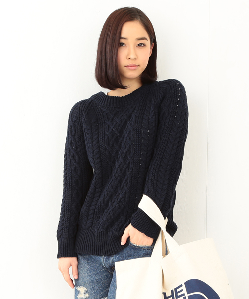 BEAMS BOY（ビームスボーイ）の「BEAMS BOY / 3ゲージ マーセライズ アランクルー クロップ袖 15SS（ニット/セーター・レディース・ナチュラル/ロイヤルブルー/ネイビー・ONE SIZE）」の8枚目の写真