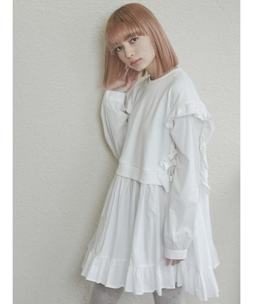 merry jenny（メリージェニー）の「サイドリボンスウェットレイヤードワンピース（ワンピース・レディース・ブラック/ブラウン/オフホワイト・FREE）」の2枚目の写真