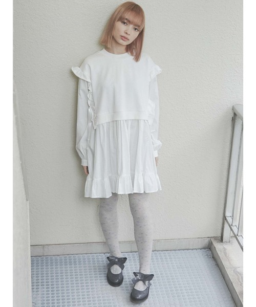 merry jenny（メリージェニー）の「サイドリボンスウェットレイヤードワンピース（ワンピース・レディース・ブラック/ブラウン/オフホワイト・FREE）」の9枚目の写真