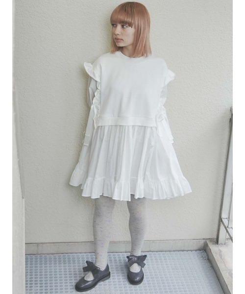 merry jenny（メリージェニー）の「サイドリボンスウェットレイヤードワンピース（ワンピース・レディース・ブラック/ブラウン/オフホワイト・FREE）」の11枚目の写真