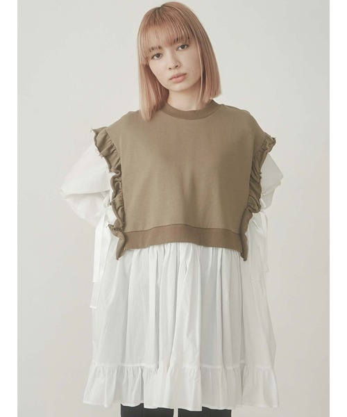 merry jenny（メリージェニー）の「サイドリボンスウェットレイヤードワンピース（ワンピース・レディース・ブラック/ブラウン/オフホワイト・FREE）」の13枚目の写真