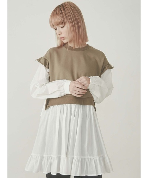 merry jenny（メリージェニー）の「サイドリボンスウェットレイヤードワンピース（ワンピース・レディース・ブラック/ブラウン/オフホワイト・FREE）」の14枚目の写真
