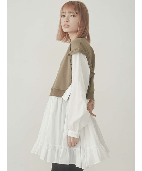 merry jenny（メリージェニー）の「サイドリボンスウェットレイヤードワンピース（ワンピース・レディース・ブラック/ブラウン/オフホワイト・FREE）」の15枚目の写真