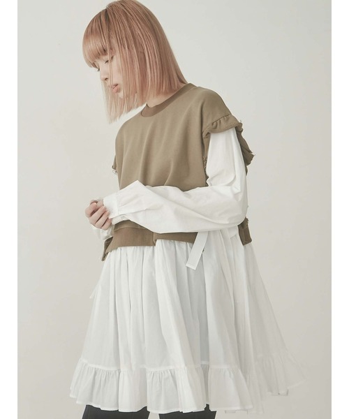 merry jenny（メリージェニー）の「サイドリボンスウェットレイヤードワンピース（ワンピース・レディース・ブラック/ブラウン/オフホワイト・FREE）」の16枚目の写真