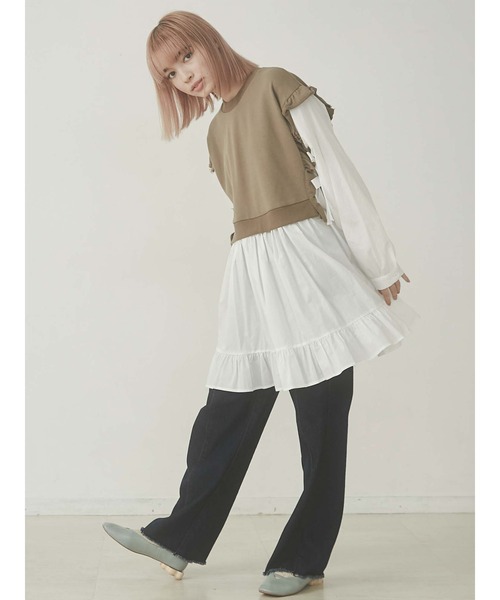 merry jenny（メリージェニー）の「サイドリボンスウェットレイヤードワンピース（ワンピース・レディース・ブラック/ブラウン/オフホワイト・FREE）」の18枚目の写真