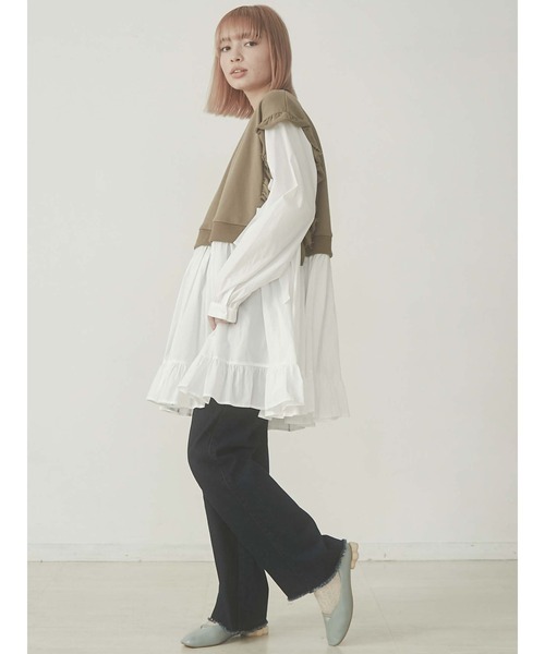 merry jenny（メリージェニー）の「サイドリボンスウェットレイヤードワンピース（ワンピース・レディース・ブラック/ブラウン/オフホワイト・FREE）」の19枚目の写真