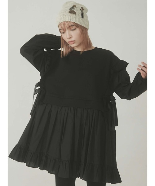 merry jenny（メリージェニー）の「サイドリボンスウェットレイヤードワンピース（ワンピース・レディース・ブラック/ブラウン/オフホワイト・FREE）」の21枚目の写真