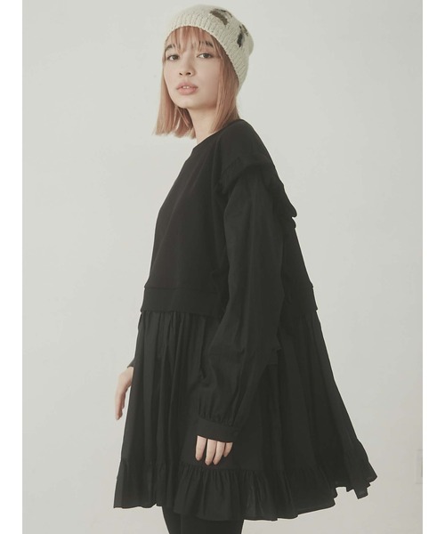 merry jenny（メリージェニー）の「サイドリボンスウェットレイヤードワンピース（ワンピース・レディース・ブラック/ブラウン/オフホワイト・FREE）」の22枚目の写真