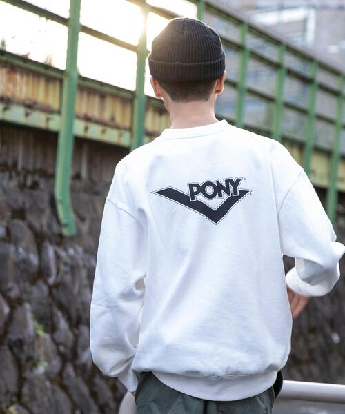 PONY(ポニー)の「PONY別注ロゴ裏起毛クルーネックスウェット(スウェット・メンズ・パープル/ホワイト・X-LARGE/SMALL/LARGE/MEDIUM)」の5枚目の写真