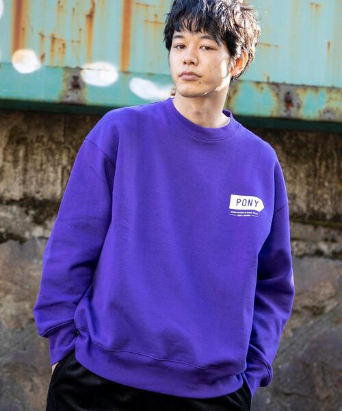 PONY(ポニー)の「PONY別注ロゴ裏起毛クルーネックスウェット(スウェット・メンズ・パープル/ホワイト・X-LARGE/SMALL/LARGE/MEDIUM)」の7枚目の写真