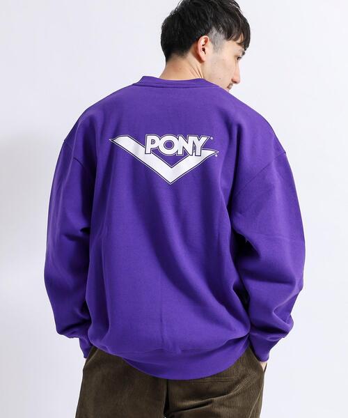 PONY(ポニー)の「PONY別注ロゴ裏起毛クルーネックスウェット(スウェット・メンズ・パープル/ホワイト・X-LARGE/SMALL/LARGE/MEDIUM)」の11枚目の写真
